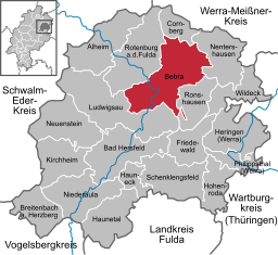 Läget för Bebra i Landkreis Hersfeld-Rotenburg
