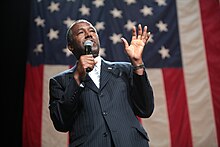 An autumn surge had former neurosurgeon Ben Carson polling even with Trump at one point, but his support decreased significantly following the terrorist attacks in Paris, which highlighted Carson's perceived inexperience on foreign policy. He suspended his campaign after four last-place finishes on Super Tuesday and endorsed Trump in response to Fiorina endorsing Cruz. Ben Carson by Gage Skidmore 7.jpg