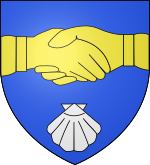 Blason de la commune de Moutiers-les-Mauxfaits: d'azur à la foi d'or, accompagnée en pointe d'une coquille d'argent