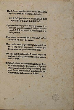 "Recepto kontraŭ la pestepidemio", verko eldonita en 1483