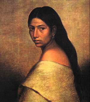 Portrait of a young Choctaw woman her body tur...