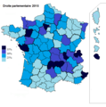 Résultats électoraux de la droite parlementaire (hors DLF) au premier tour par département.