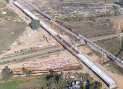 Aerial view of construction of the Fresno River Viaduct at the end of 2016