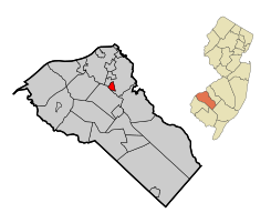 Map of Wenonah highlighted within Gloucester County. Inset: Location of Gloucester County in New Jersey.