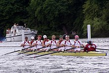 Harvard men's eight crew at Henley in 2004; founded in 1852, the Harvard-Yale Regatta is the oldest intercollegiate athletic rivalry in the United States. Harvard Rowing Crew at Henley 2004 -2.JPG