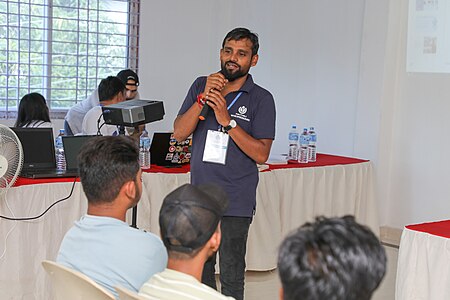 Wikimedians motivating students in a Workshop