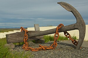 The anchor of the ship Jamestown, wrecked off Hafnir, Iceland in 1881.