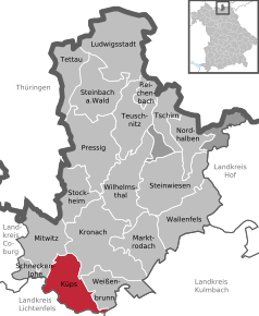 Poziția Küps pe harta districtului Kronach