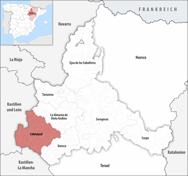 Die Lage des Gerichtsbezirk Calatayud in der Provinz Saragossa