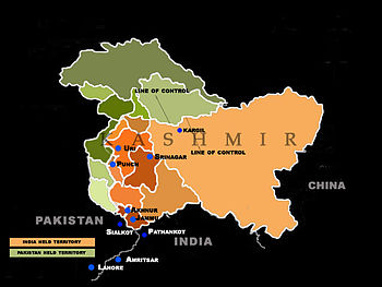 English: A map of the Kashmir region depicting...