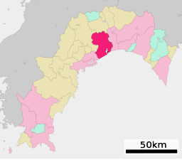 Kōchi stads läge i prefekturen Kōchi      Städer Landskommuner:      Köpingar      Byar