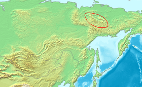 Carte de localisation des monts Tcherski dans la Sibérie orientale.