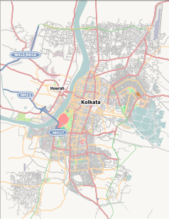 Mapa konturowa Kolkaty, blisko centrum na lewo znajduje się punkt z opisem „Victoria Memorial”