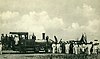 The first locomotive on the railway, arriving at Léopoldville in 1898