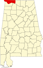 Map of Alabama highlighting Lauderdale County