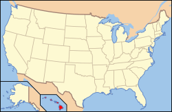 Kort over USA med Hawaii markeret