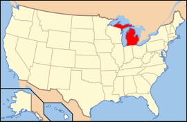 Map of the United States with میشیګان highlighted