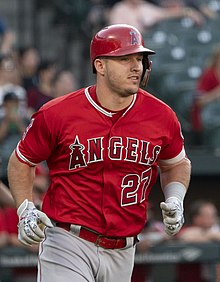 Mike Trout is the most recent player to win the award three times. Mike Trout 2018.jpg