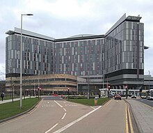 The Queen Elizabeth University Hospital, an NHS Scotland general hospital. It is the largest hospital campus in Europe NS5365 - Queen Elizabeth University Hospital.jpg