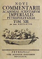 Miniatura para Novi Commentarii Academiae Scientiarum Imperalis Petropolitanae