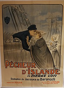 Affiche réalisée par Henri-Edmond Rudaux pour une adaptation en film du roman Pêcheur d'Islande de Pierre Loti.