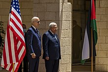 Joe Biden and Mahmoud Abbas at the Palestinian Presidential Palace in Bethlehem on 15 July 2022 P20220715AS-1025 (52325036601).jpg