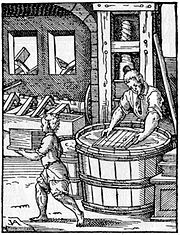 Illustratie van een papiermaker uit Jost Amman's Ständebuch, 1568