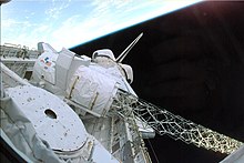 View of orbiter bay on STS-99 with radar boom deployed, 2000 Payload bay sts-99.jpg
