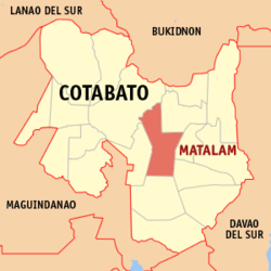Mapa ng Cotabato na nagpapakita sa lokasyon ng Matalam.