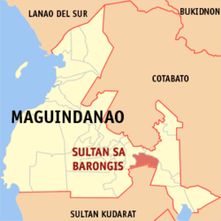 Mapa ng Maguindanao na nagpapakita sa lokasyon ng Sultan sa Barongis.