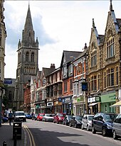 Regent Street and the tower of St Andrew's Church Regent Street, Rugby.jpg