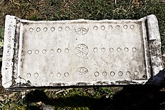 Roman Ludus duodecim scriptorum board from the 2nd century, Aphrodisias Roman Game of 12 Lines Board - Aphrodisias.jpg