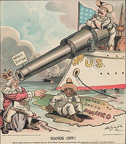 描繪羅斯福運用門羅主義將歐洲列強排除在多明尼加之外的政治漫畫。