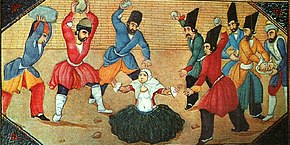 The Stoning of an Adulteress, illustration to a manuscript of 1001 Nights by Abu'l Hasan Ghaffari or his atelier. Tehran, 1853-1857. Stoning of woman.jpg