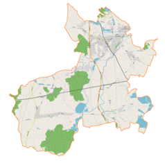 Mapa konturowa gminy Strumień, na dole znajduje się punkt z opisem „Baranowice”