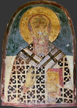 Надвходният стенопис с патрона на манастира, Свети Никола