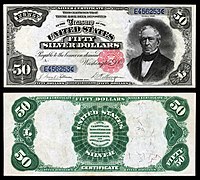 Obverse and reverse of an 1891 fifty-dollar silver certificate depicting Edward Everett