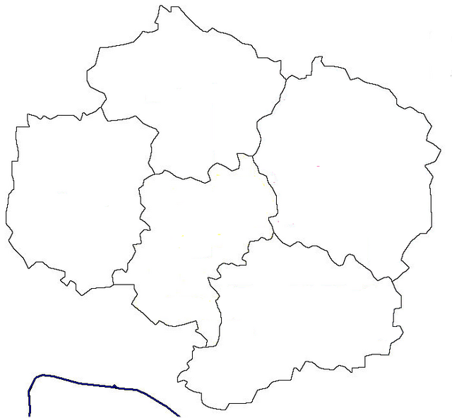 Mapa konturowa kraju Wysoczyna, u góry nieco na lewo znajduje się punkt z opisem „Lipnice nad Sázavou”