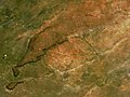Satelitska slika Waterberške planote, južno je najvišja točka, jugozahodni vrh je Mali Waterberg