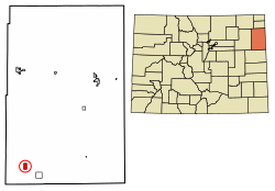 Location of the Joes CDP in Yuma County, Colorado.