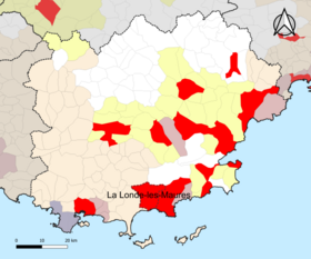 Localisation de l'aire d'attraction de la Londe-les-Maures dans le département du Var.