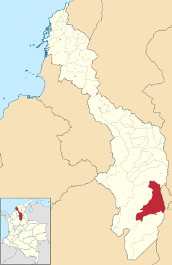 Location of the municipality and town of Simití in the Bolívar Department of Colombia