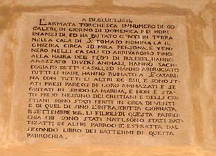 Placca commemorativa dell'incursione presso l'attuale chiesa di San Gregorio