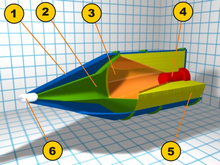 A diagram of a high-explosive anti-tank (HEAT) warhead of an RPG rocket (the propellant section is not shown) 1: Aerodynamic cover; 2: Air-filled cavity; 3: Conical liner; 4: Detonator; 5: Explosive; 6: Piezo-electric trigger CumulativeHead.png