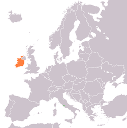 Map indicating locations of Holy See and Ireland