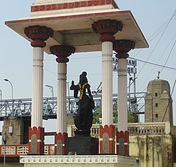Krishnaveni statue at Prakasam barrage near Vijayawada
