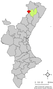 Localização do município de Villafranca del Cid na Comunidade Valenciana