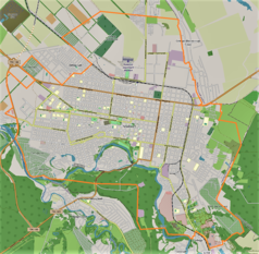 Mapa konturowa Majkopu, po lewej znajduje się punkt z opisem „Majkop”