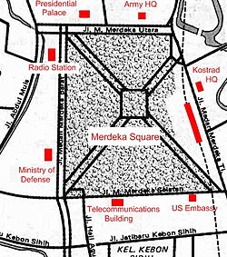 Key locations around Merdeka Square on 30 September 1965. Merdeka Square 1965.jpg