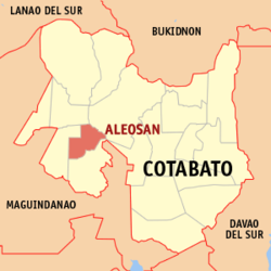 Mapa de Cotabato con Aleosan resaltado